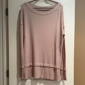 We The Free Dusty Pink Waffle Knit Long Sleeve Top